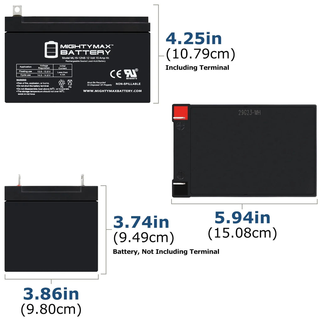 12V 500W - 10 Compatible 15AH Scooter ML15-12NB Electric Replacement Evo with Battery Pack