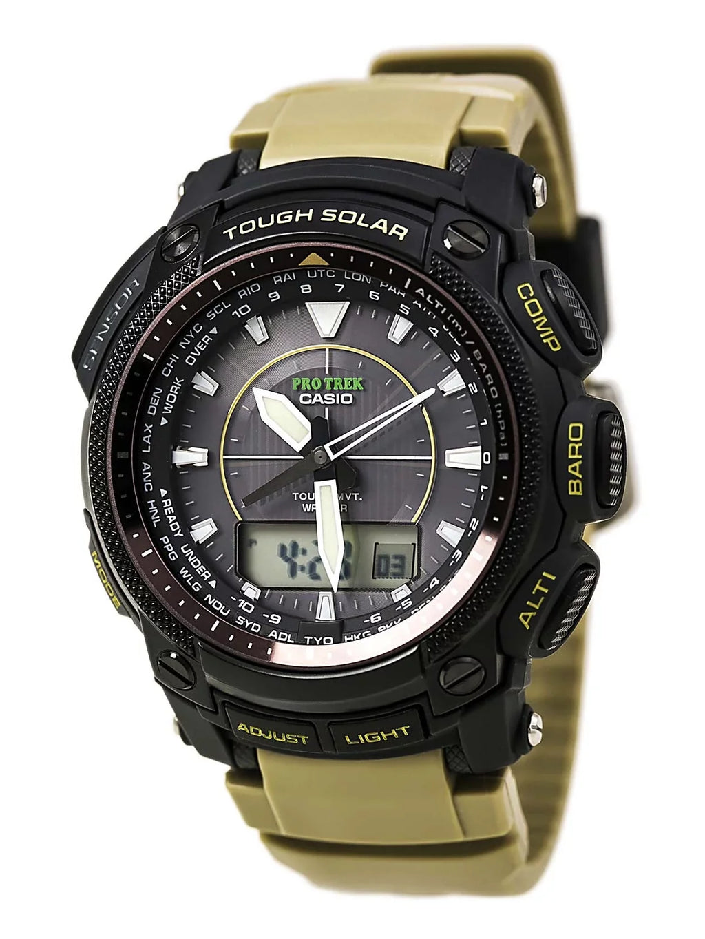 Tough Watch ProTrek Beige Men's PRW5050BN-5 Resin Strap Dial Solar Ana-Digi Black