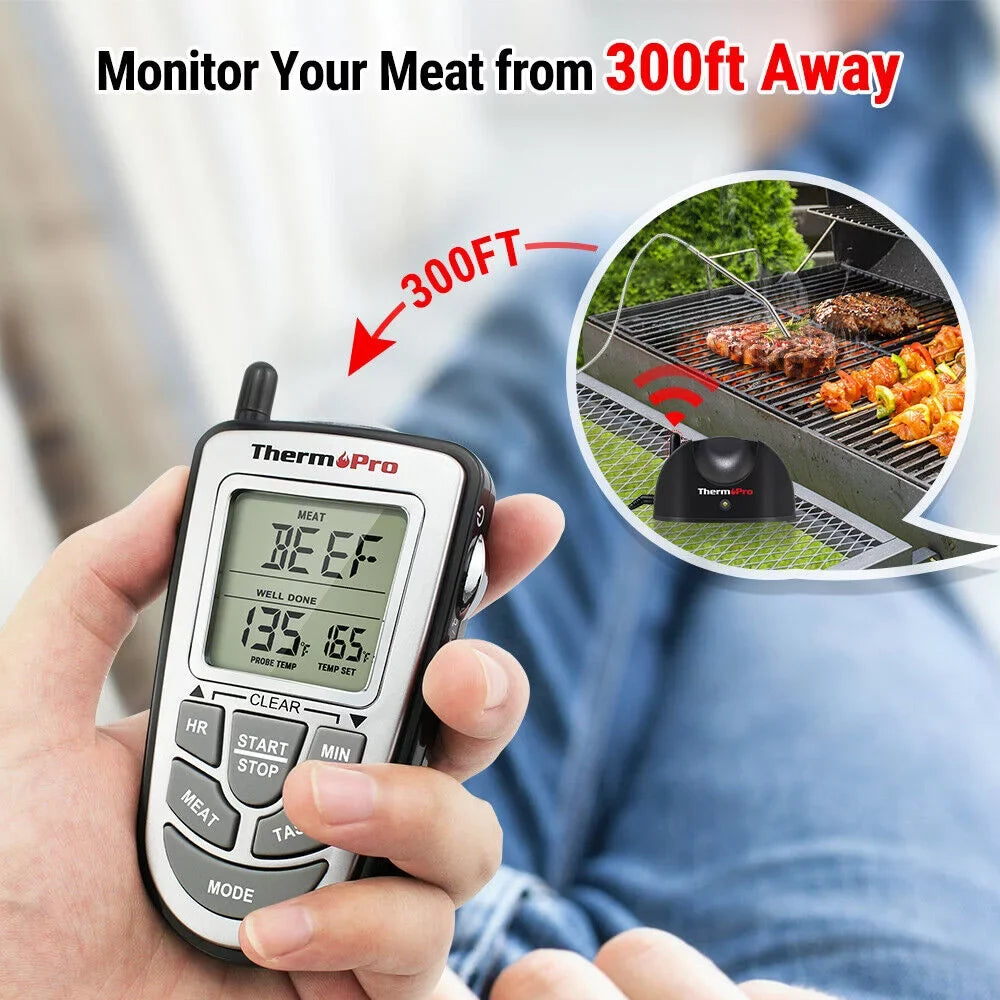 Remote Wireless Probe Kitchen Cooking Food Oven BBQ Grill Meat ThermoPro, LCD Thermometer Smoke,