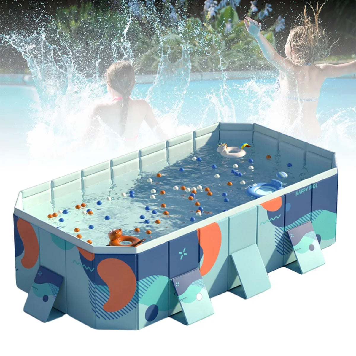 Garden Above Backyard(Blue) Non-Inflatable 113" Kiddie Ground for Pool ANJORALA Pool Swimming Collapsible