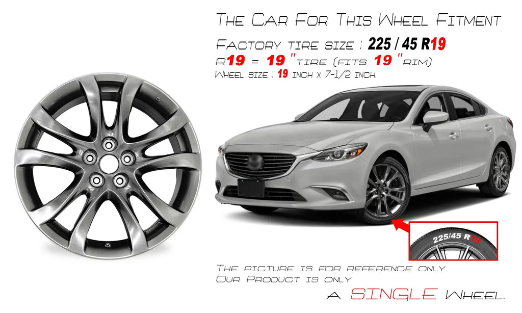 Single 2014 New 6 Mazda Wheel Quality Replacement Automotive 19x7.5" - OEM Dark Rim Silver 19" 2017 for Hyper