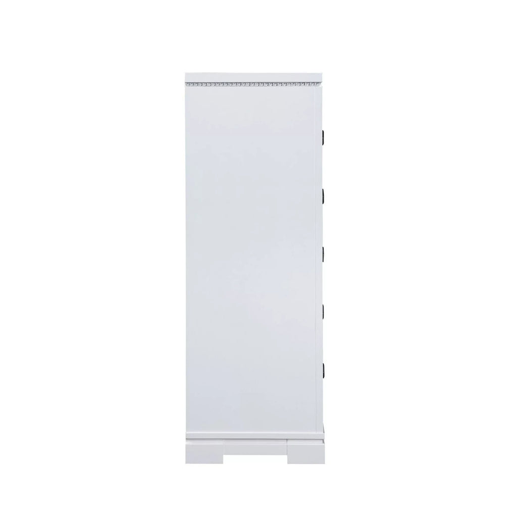 Inch White Wood Dresser, 5 Tall Benjara Drawer 52 Axl Accent, Trim, Mirror Crystal