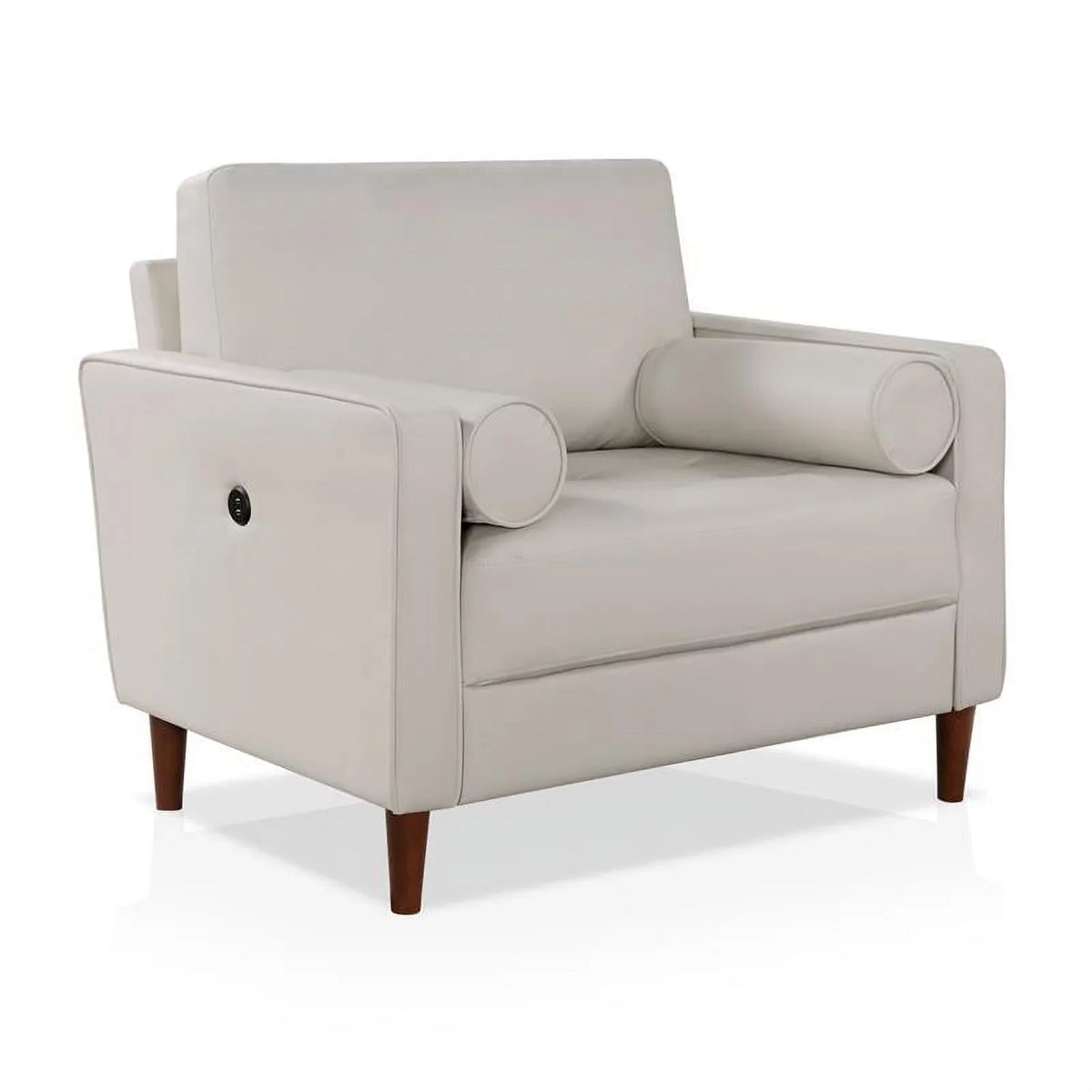 Port with USB Furniture Faux Oppio in America of Leather Chair Ivory