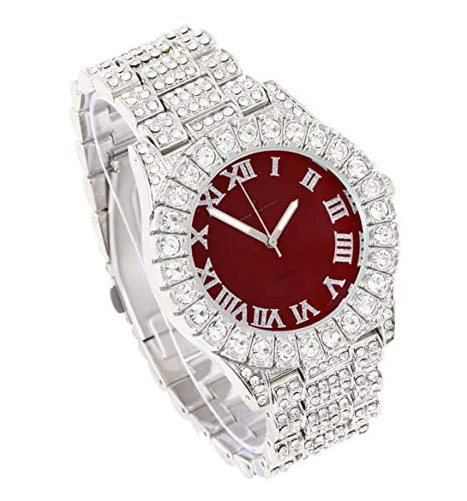 Colored with Out Raymond Blinged Burgundy) and Silver Hip Dial Hop Set Wristwatch Bracelet Numerals Tennis (TLA - Out Rocks Sparkling Roman Bezel Iced - Women's ST10327LA Charles Fully Big