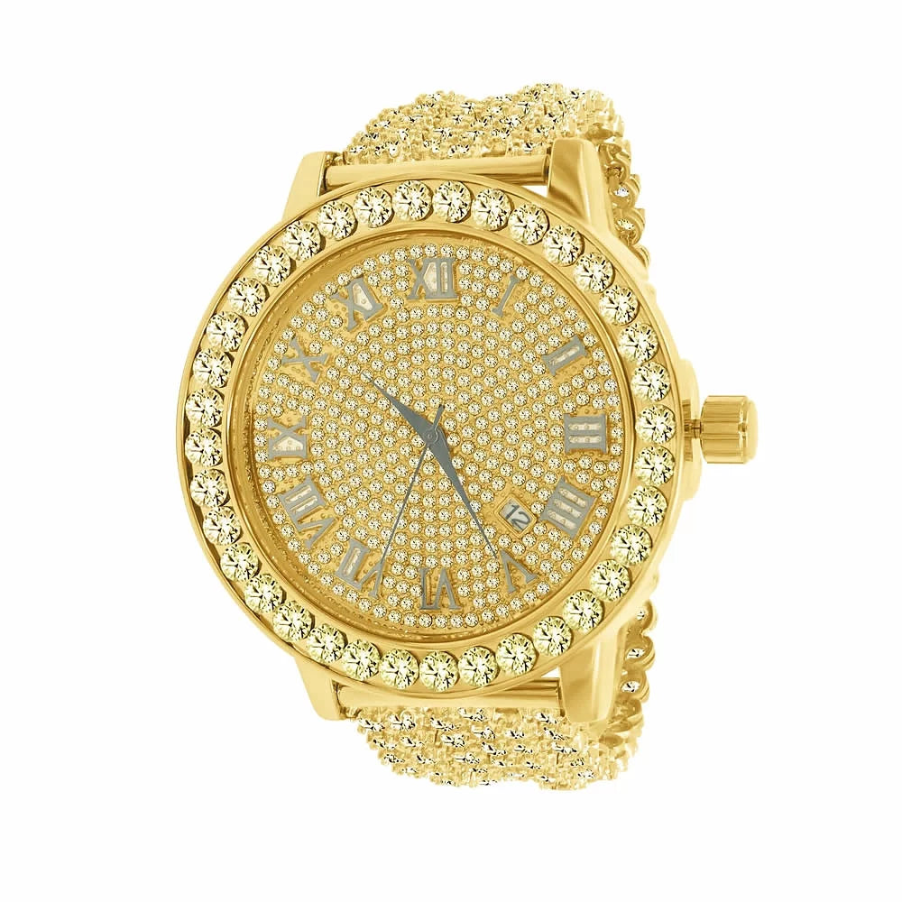 Numerals Diamond Stainless Tone Watch Bezel Rodeo Iced Khronos Canary Jo W/Date Row Roman Mens Custom Steel Band Lab Out 1