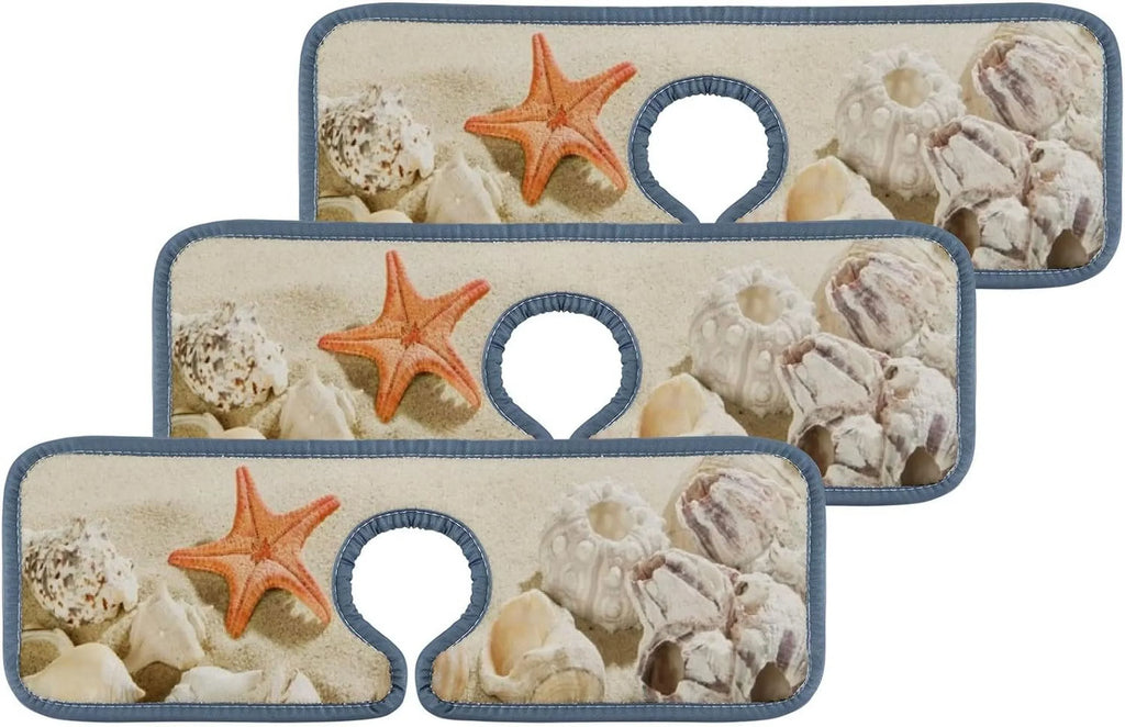 3PCS Mats Faucet Microfiber Drip Absorbent Drying Washable Beach Catcher, Summer Mat, Bath Kitchen Splash Guard Starfishes Countertop Sinkmat Sink Bestwell Sea