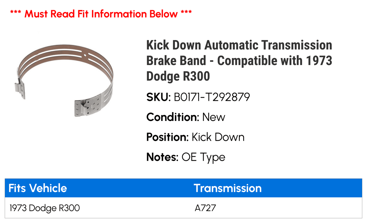 1973 Compatible Transmission - Down Dodge Automatic Band Brake with R300 Kick