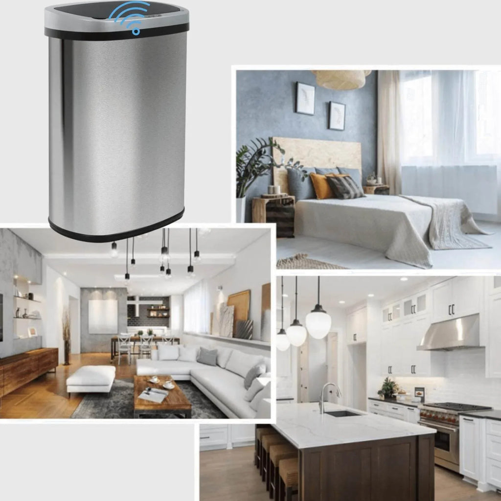 Automatic Trash Gallon Waste Steel Lid, Stainless with Motion Home, Mute 13 Office Garbage Designed Can Anti-Fingerprint Can Kitchen for with NiamVelo Sensor, Silver Bin & Touch-Free