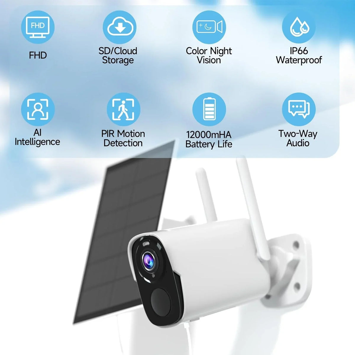 with Surveillance System 2 Siren, Solar WiFi Rraycom Alexa, Vision, Powered Camera Night Solar BW4P-SP-W-4PC Talk, Camera Spotlight BW4PLUS-SP, Security 2K Color Outdoor, Way Compatible with &