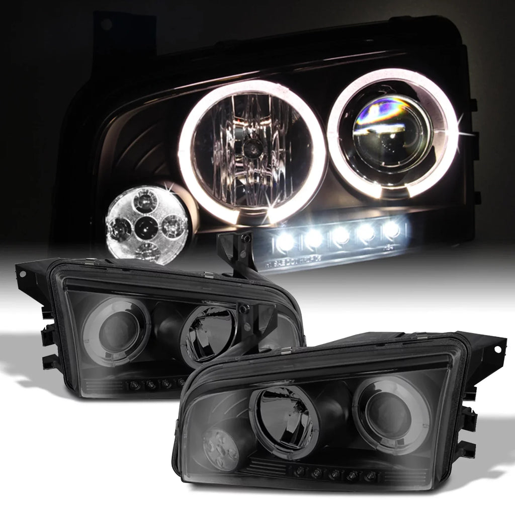 in Tail Black Housing Dodge Tail 2006-2008 Charger Headlights [LED Dual + Halo Smoke Lights AKKON + - Headlights]Fits