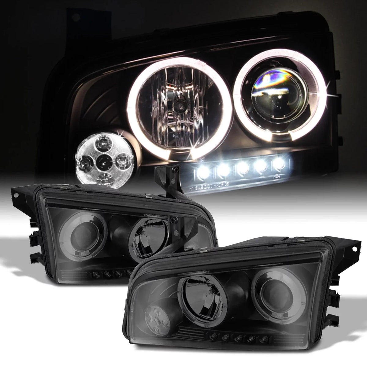 in Tail Black Housing Dodge Tail 2006-2008 Charger Headlights [LED Dual + Halo Smoke Lights AKKON + - Headlights]Fits