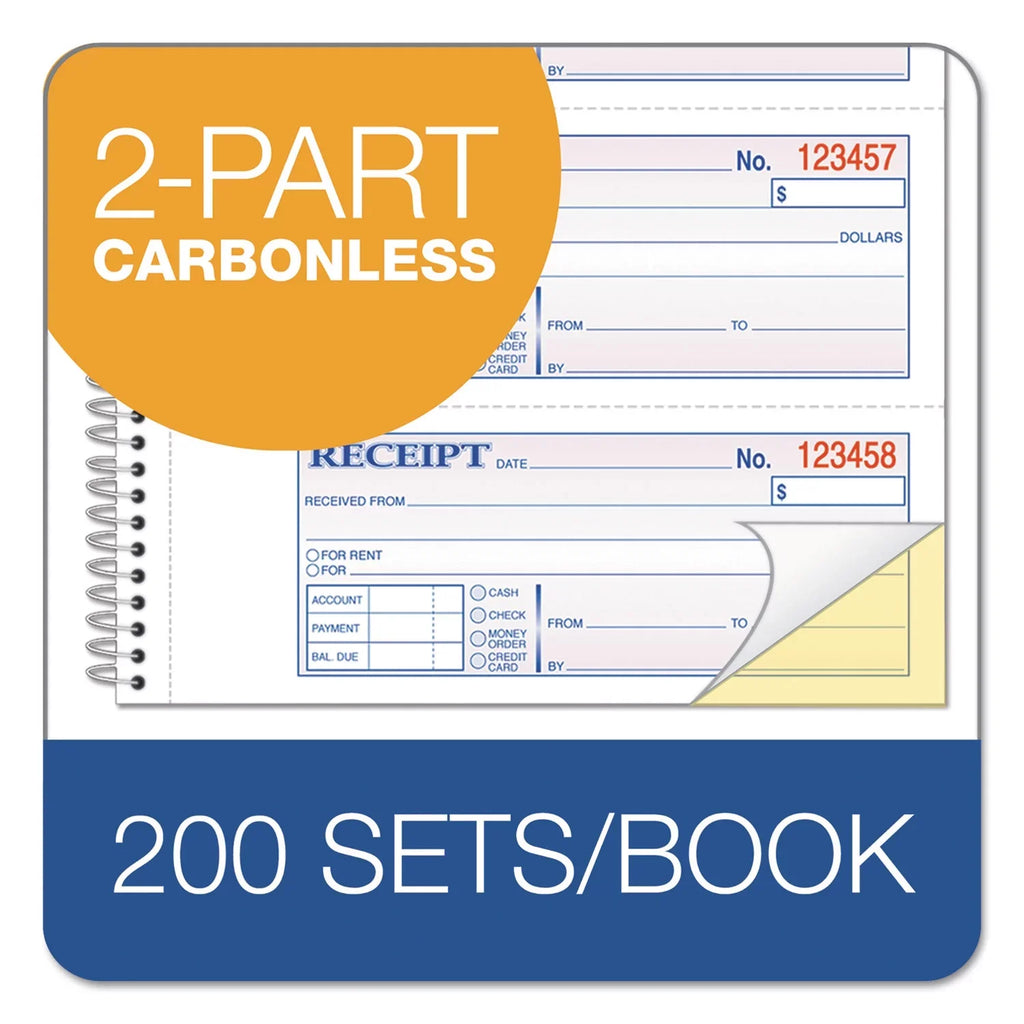 Forms/Sheet, 4 Forms x Adams 7 TOPS 200 Receipt Two-Part Total Book, Money/Rent 2.75, Carbon,