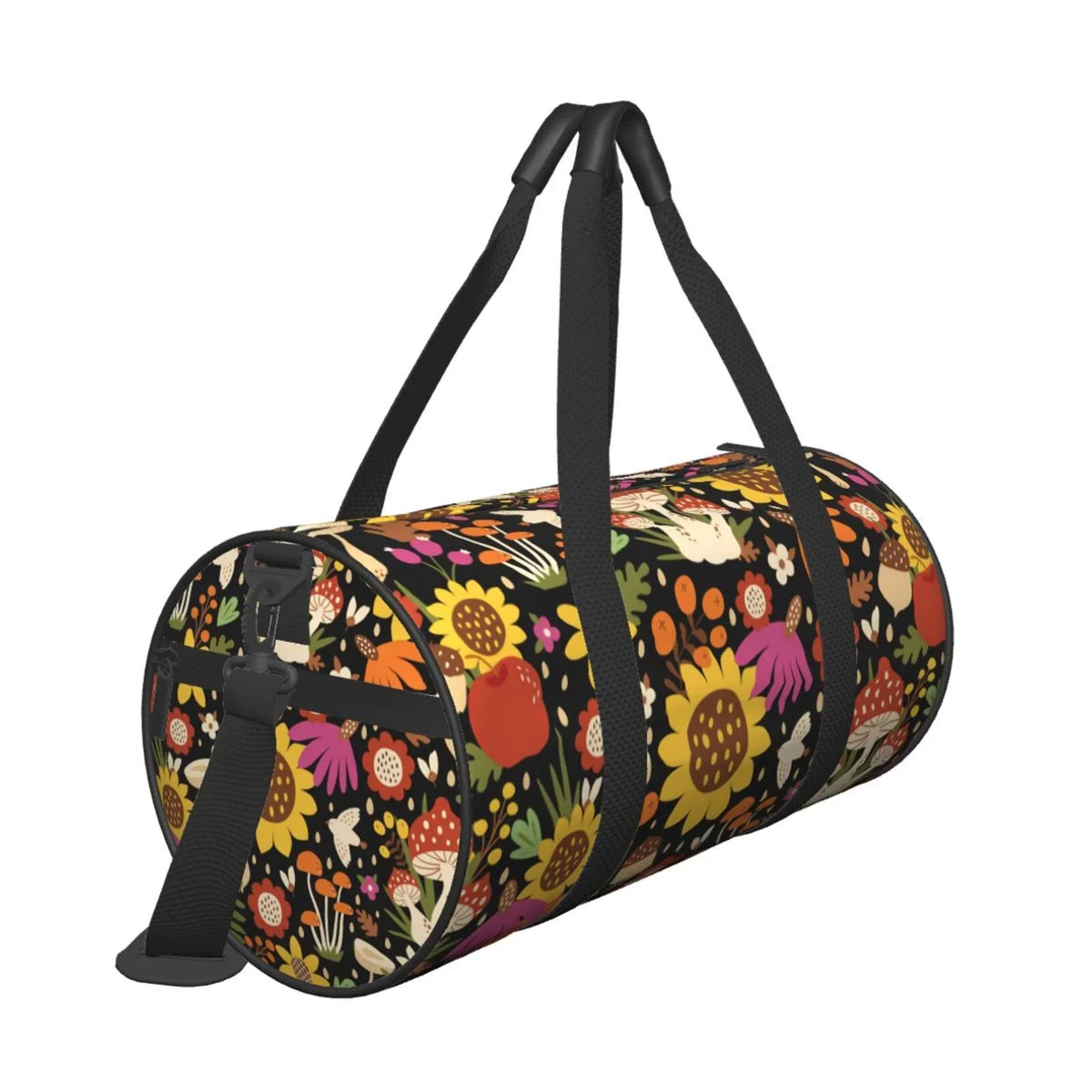 Bag Coaee Pocket with Travel and Capacity Waterproof Sports Bag Cylinder Bag Compartment Large Luggage Sunflowers Gym Mushrooms