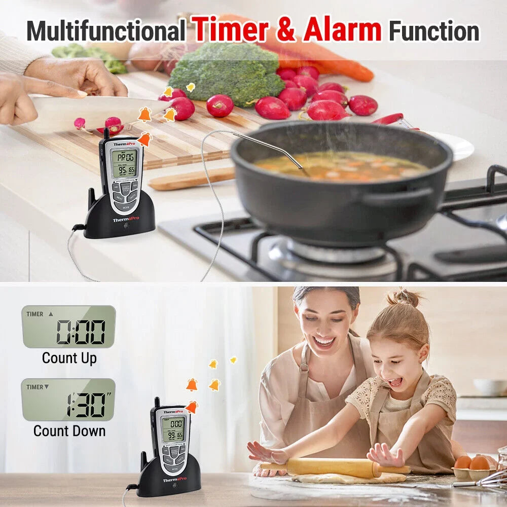 Remote Wireless Probe Kitchen Cooking Food Oven BBQ Grill Meat ThermoPro, LCD Thermometer Smoke,