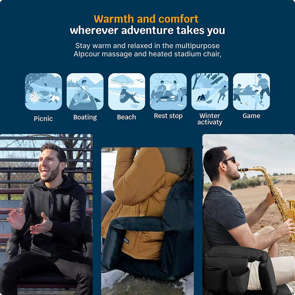Seat Chair Heated Back Wide X-Wide Stadium Extra - Reclining Alpcour with Black Waterproof Support Thick Massage -