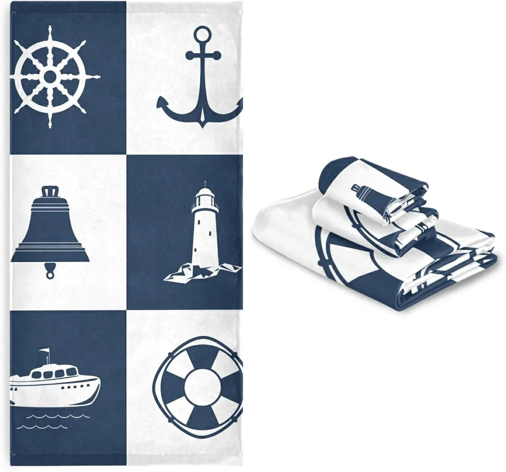 Lighthouse Towels Piece Bestwell Anchor 3 Bath Sailing Fingertip for Towel Absorbent Vessel Hand Decorative Cotton Sets Towels Checked Soft Bathroom