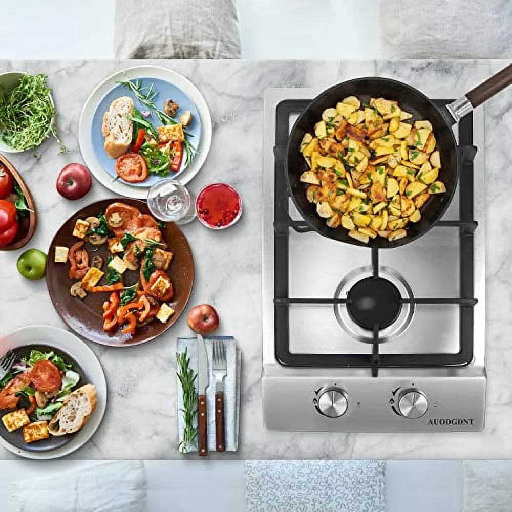 Stainless RVs, Stove Inches for Cooktop Steel Fuel to 2 Portable Gas Dual Gas LPG/NG Burners,12 Gas Built-in Hob Outdoor Easy Clean Apartments,