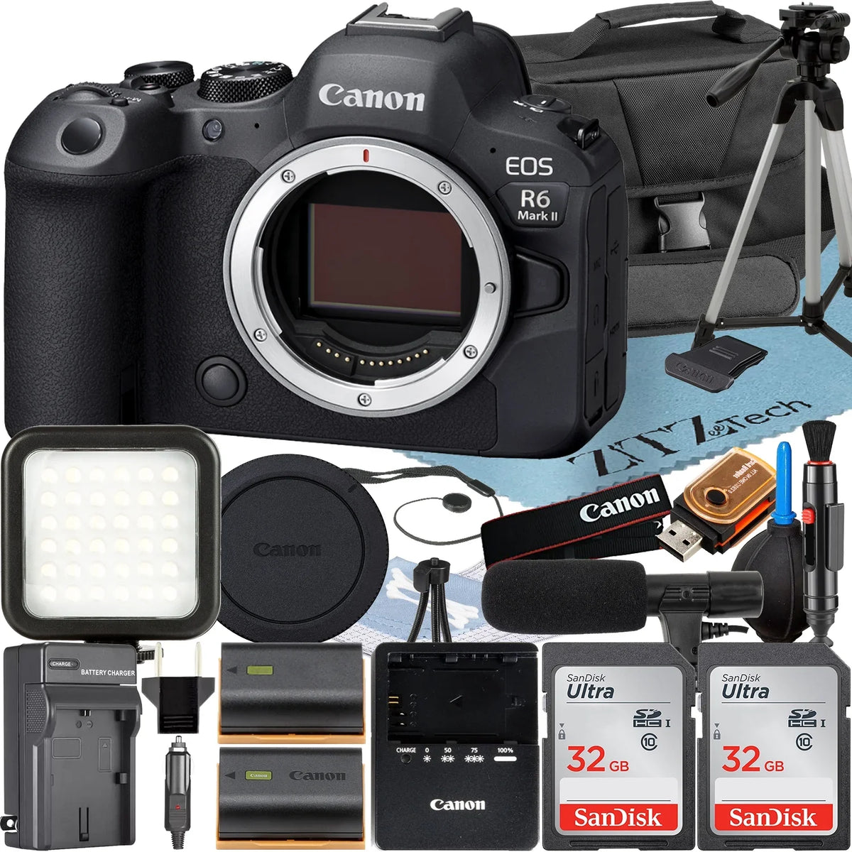 Accessory 32GB R6 ZeeTech (Body) 2 Card II Case with Mirrorless SanDisk Bundle Pack Memory Camera + + Canon EOS Mark