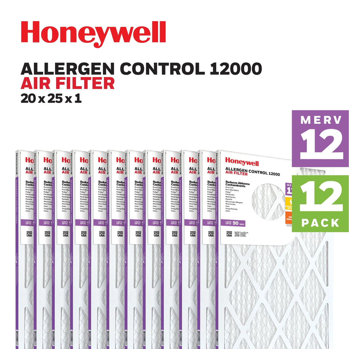 Pleated Honeywell Furnace Filter- 12 Pack 12 20x25x1 MERV Air HVAC