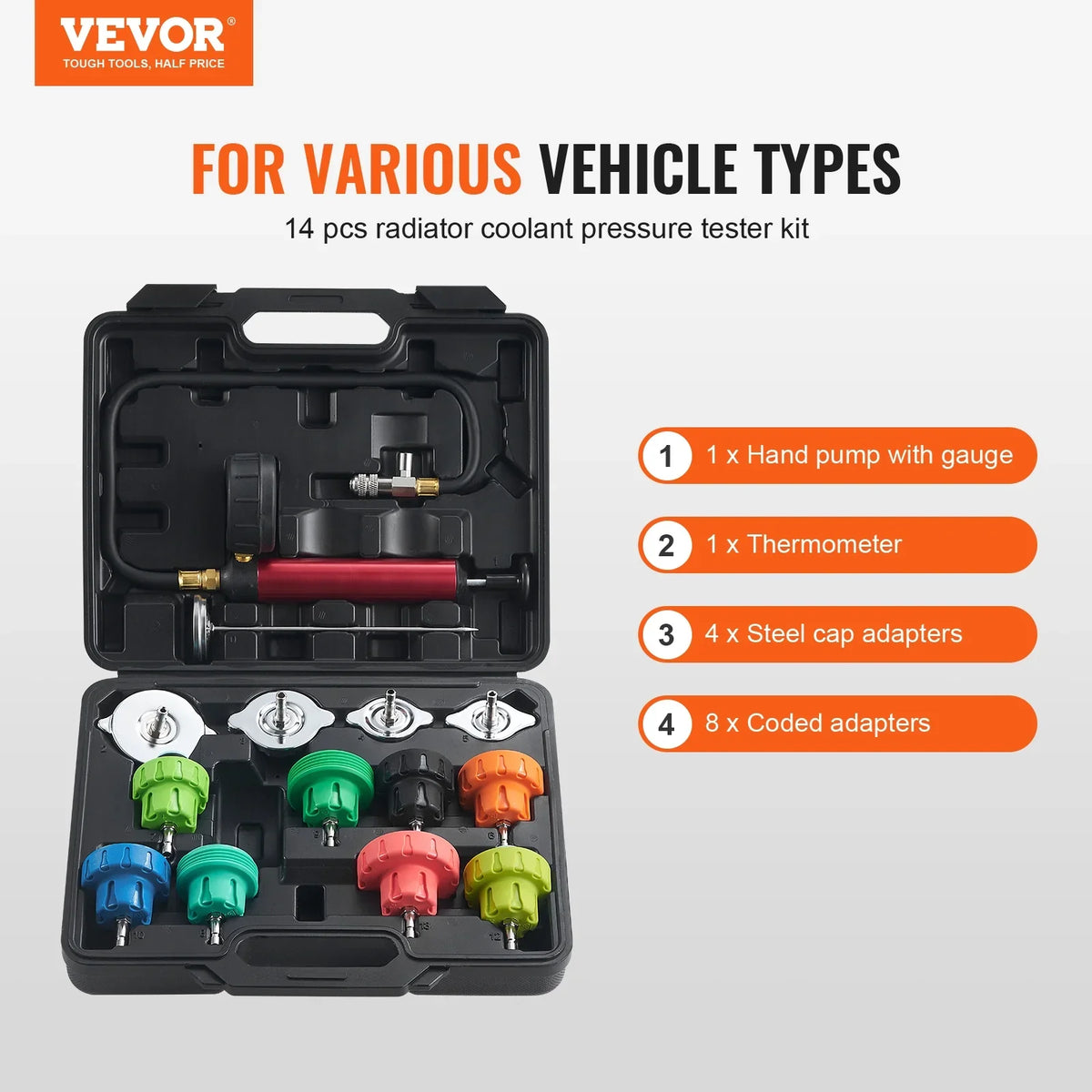 Refill Adapters Purge Radiator With Coolant 14 Pcs Vacuum BENTISM Pressure Tester