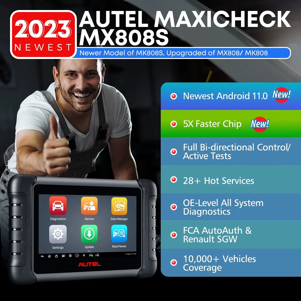 MK808S OE MK808Z FCA same Android 2 RK3566 64GB with Diagnostic Autel 11 Year & 4GB All Bidirectional MaxiCheck Update, MX808S as 4-Core Tool Autoauth System 3000+ Scan,