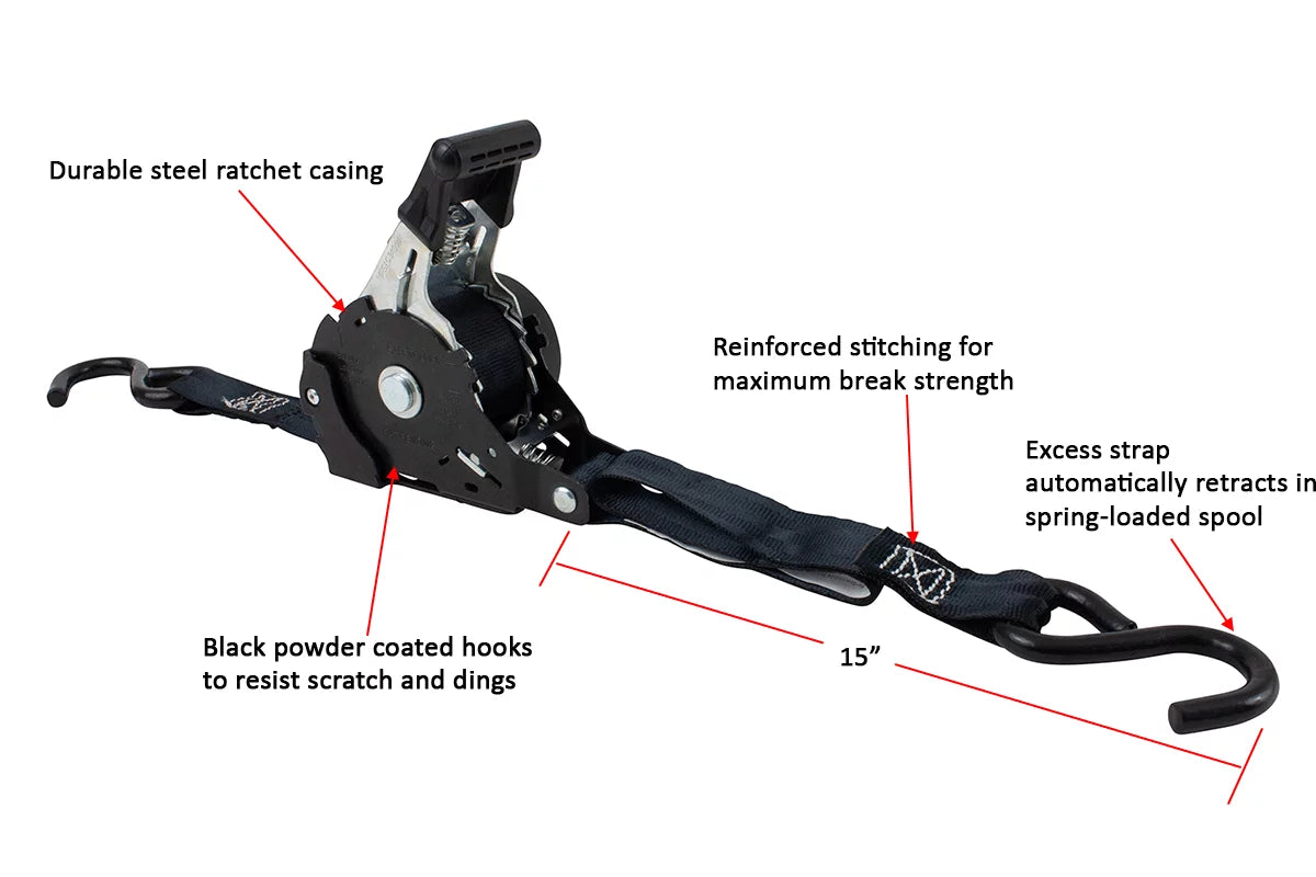 '- Trailer Bikes: Retract with Motorcycles, Auto | Secure Pack Tight Tie-Down Retractable 1" Hook Ratchet & Straps for Pickup Coated S Straps x Ratchet 20 12' NO-RATCHETING ATVs, Tiedowns