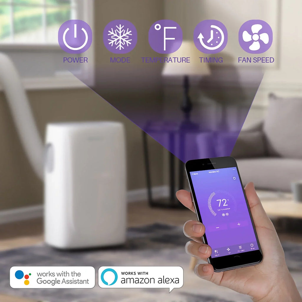 Emerson and Portable Ft. Remote, Kool for Control up Rooms Quiet Air 300-Sq. Voice SMART with Wi-Fi, to Conditioner