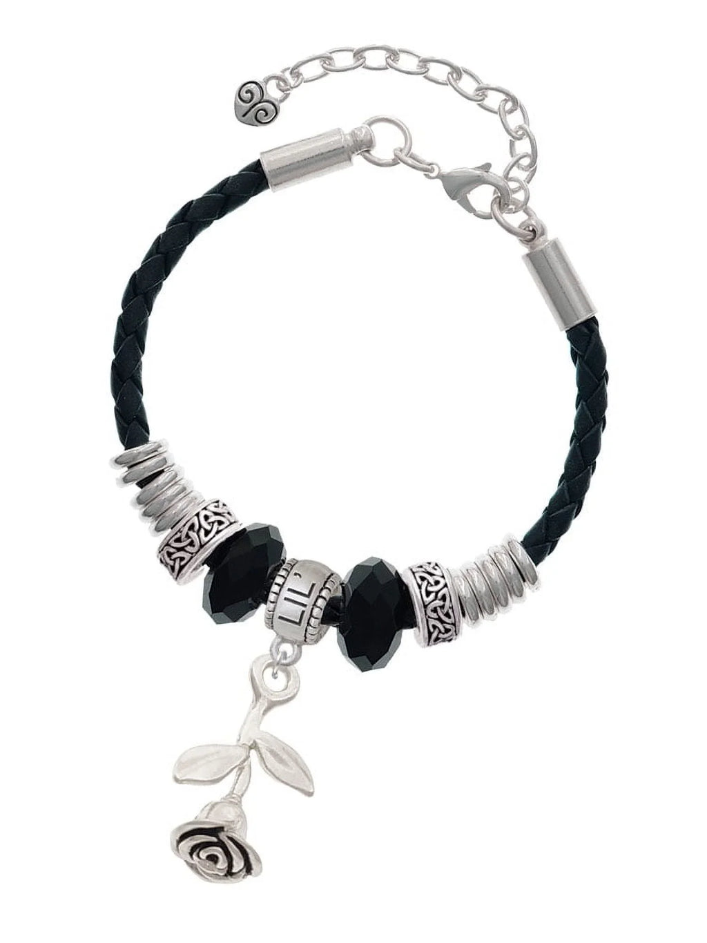Leather Silvertone Stemmed Extender Celtic Delight 7"+2" Lil Sister Jewelry Knot Bead Bracelet, Rose