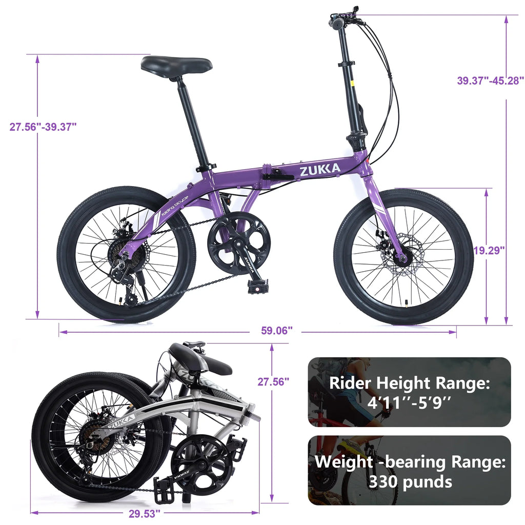 Aluminium Bike, Purple Speed Folding Alloy 8 Frame, Bicycle, City 20"