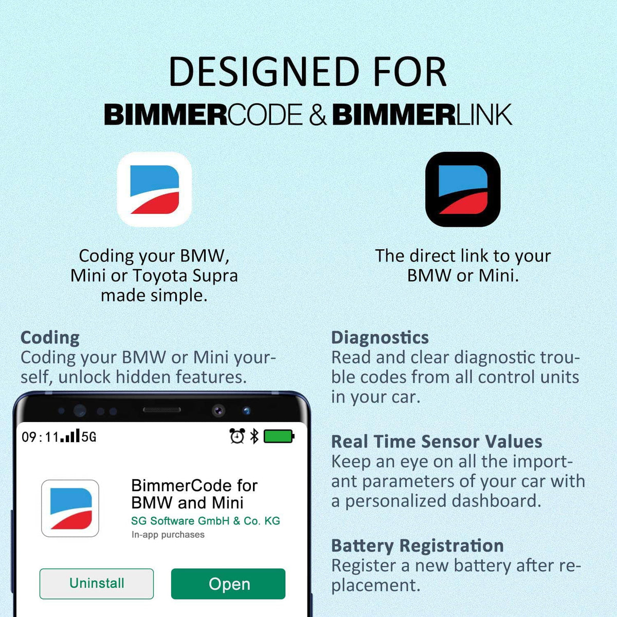 in Work BMW/Mini, Car for Bluetooth Scanner and vLinker BM Hidden Diagnostic Diagnostic OBD2 OBD Windows Tool BimmerCode, Unlock II Features Bimmercode Tool Android Vgate with