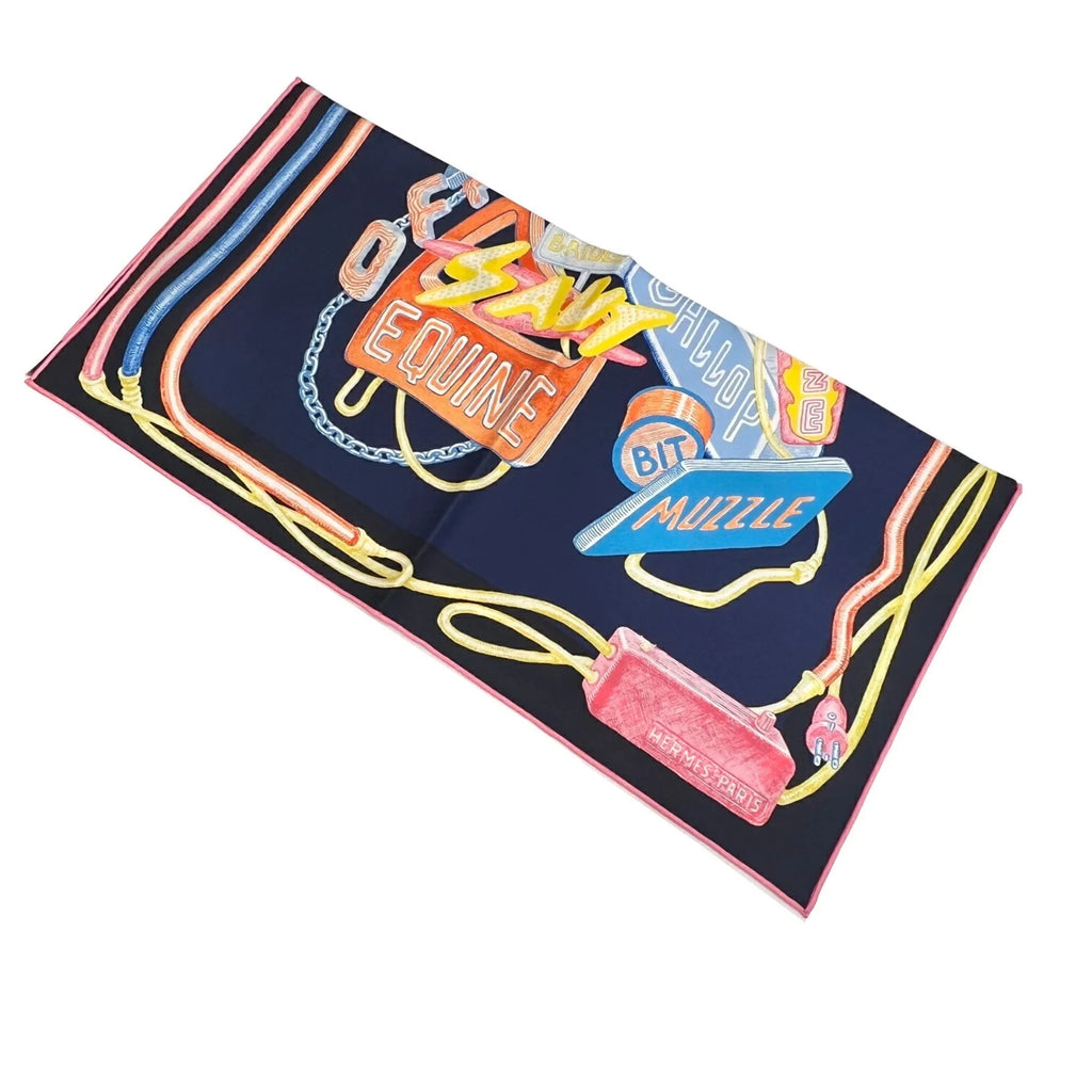 45 Chevaloscope Neon 23SS HERMES Rose (Like Jaune Pointill Pre-Owned Silk New New) Ladies Scarf Marine Hermes Horse Mini Carre