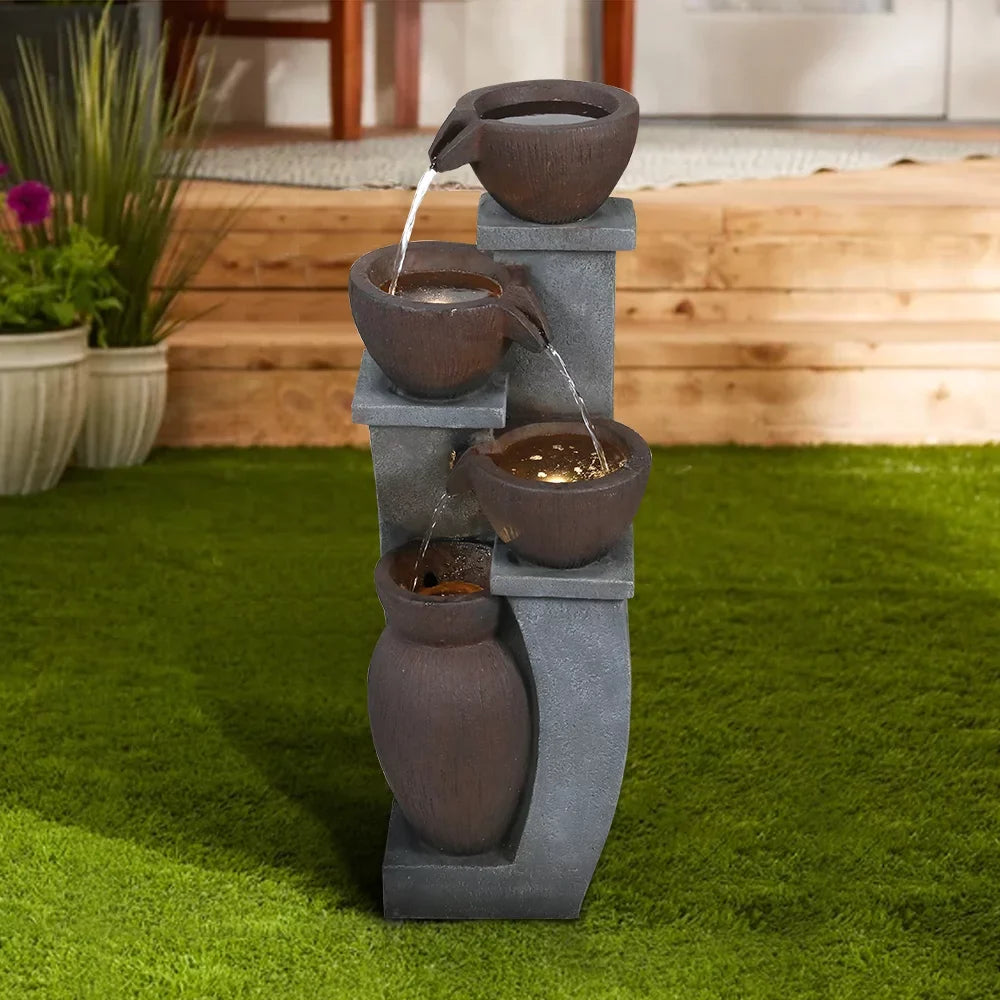 for Light Garden, Fountain Modern Outdoor Backyard LED Willwolf Fountains - Outdoor Patio, Porch, Decor 32.8''H and Deck, Art Garden 4-Tier Home with