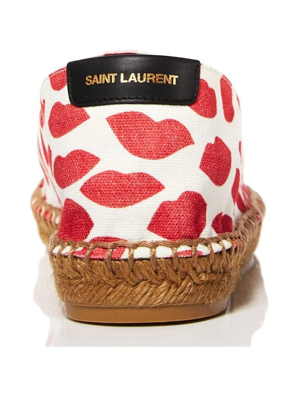 Lip Shoes Bianco Toe Espadrille Slip On Round Red SAINT Platform 36 LAURENT Logo Printed Woven Womens