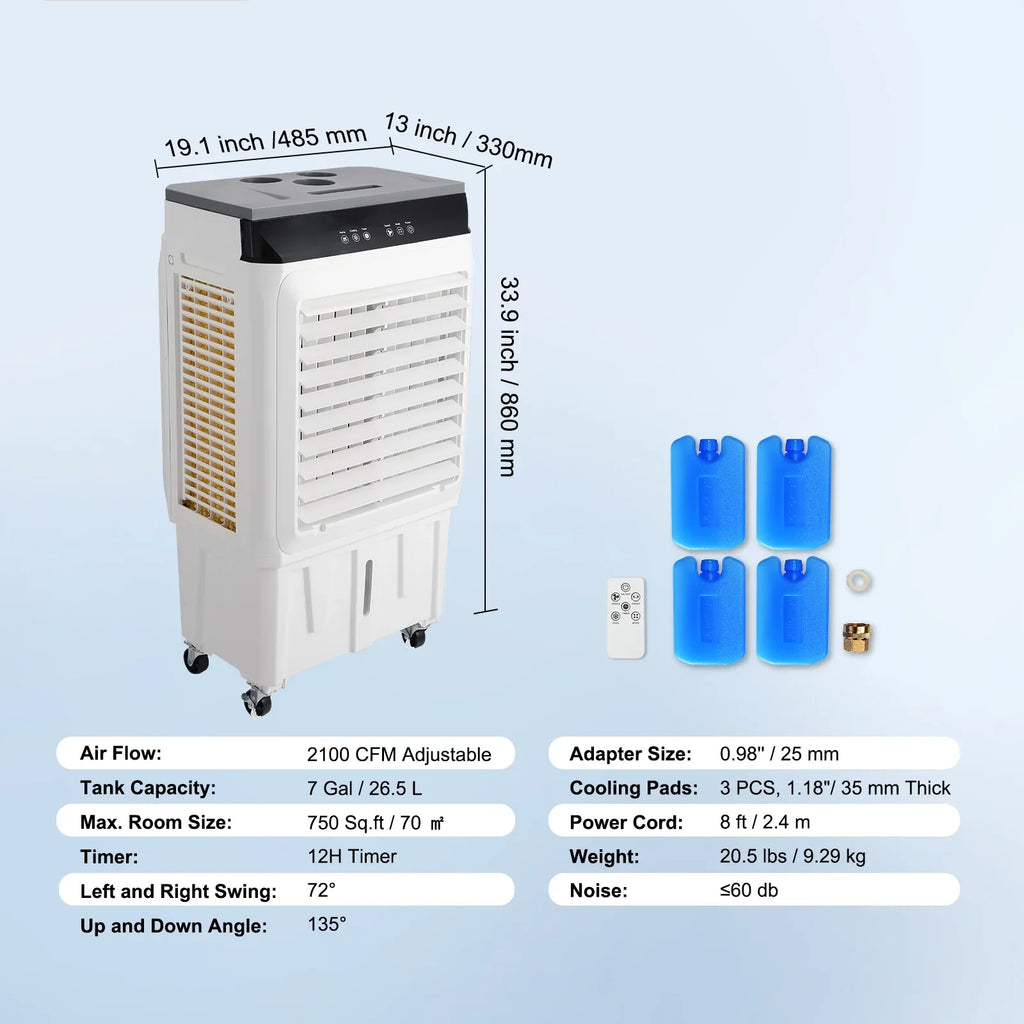 Timer Gal Humidifier SKYSHALO 7 12h Cooler CFM Evaporative 3-in-1 Air Swamp 2100 Cooler