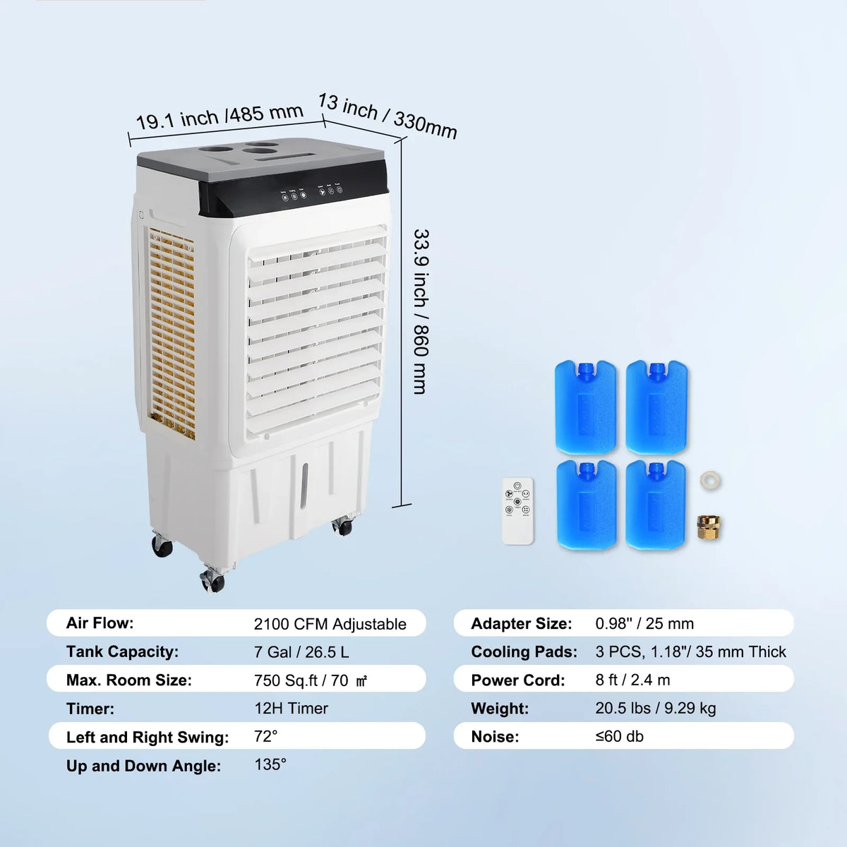 Timer Gal Humidifier SKYSHALO 7 12h Cooler CFM Evaporative 3-in-1 Air Swamp 2100 Cooler