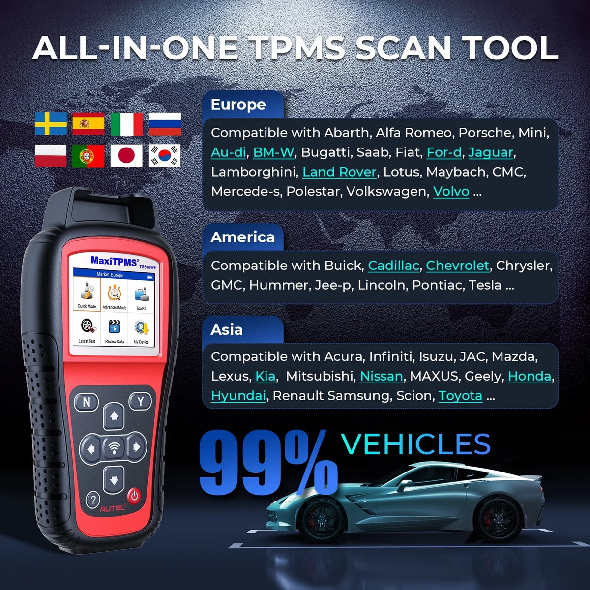 TS508WF Reset DTCs, TPMS Upgraded Scan Tool MaxiTPMS Autel Sensors, Tool TS408 TS508 TPMS Relearn/Activate Programming Read/Clear All of TPMS