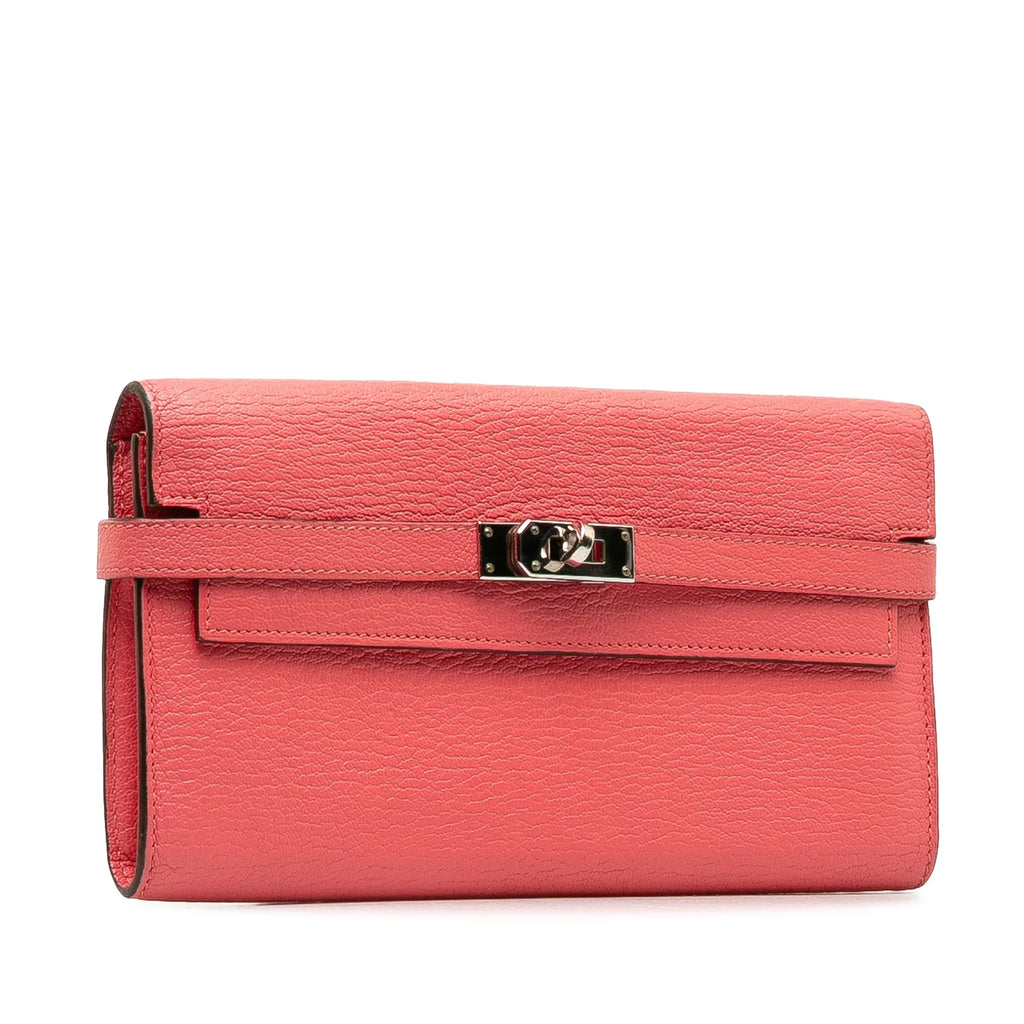 Kelly Wallet Leather Classic Pink (Good) Authenticated Unisex Chevre Long Pre-Owned Calf Hermès Wallets