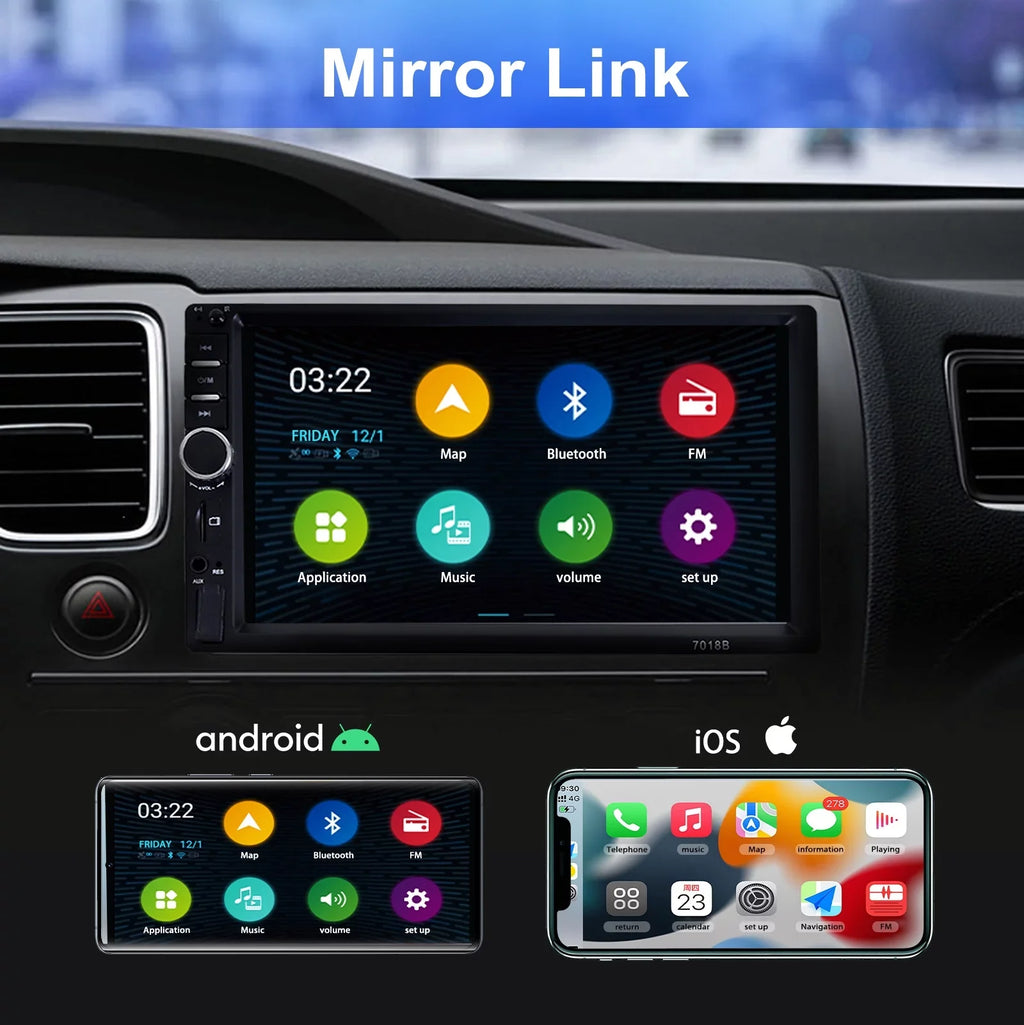 Camera Din Support Free - Backup Calling Car Stereo 7" Double Bluetooth Screen Car Radio Car Mirror with Radio Touch Hands Receiver Link/USB/SD/AUX, Radio Audio