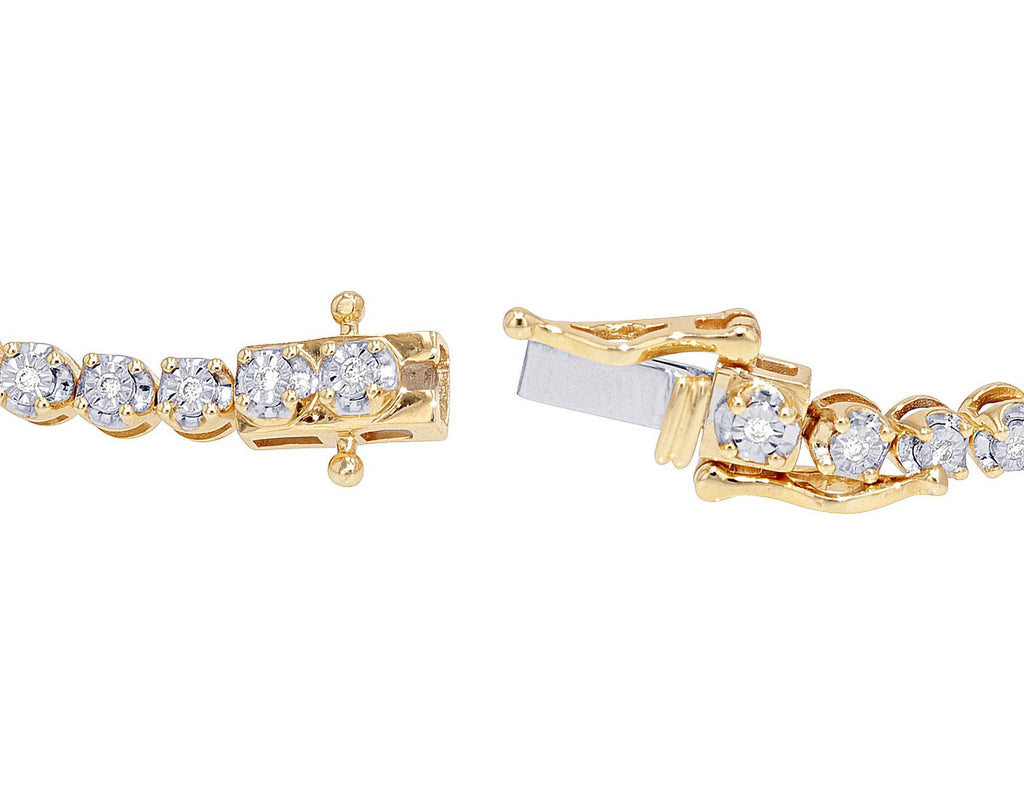 CT Baguette Cluster Diamond n 1.30 7" Set Halo Bracelet 3MM Yellow-White Gold Illusion Toni