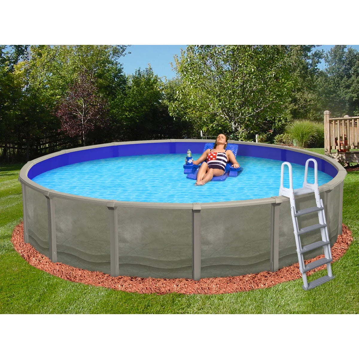 Pool Steel Top 18' Bluewave Wall Round Deep Trinity 7-In Rail 52-In W/