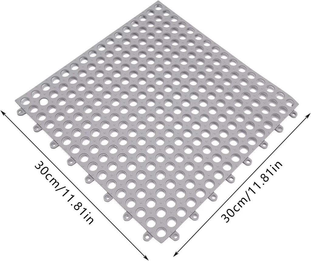 Nonslip 24PCs 11.8*11.8" Shower Bath Mat,Soft Gray Kitchen, Mat Bathroom, with PVC Pool Drainage Holes for Interlocking Floor