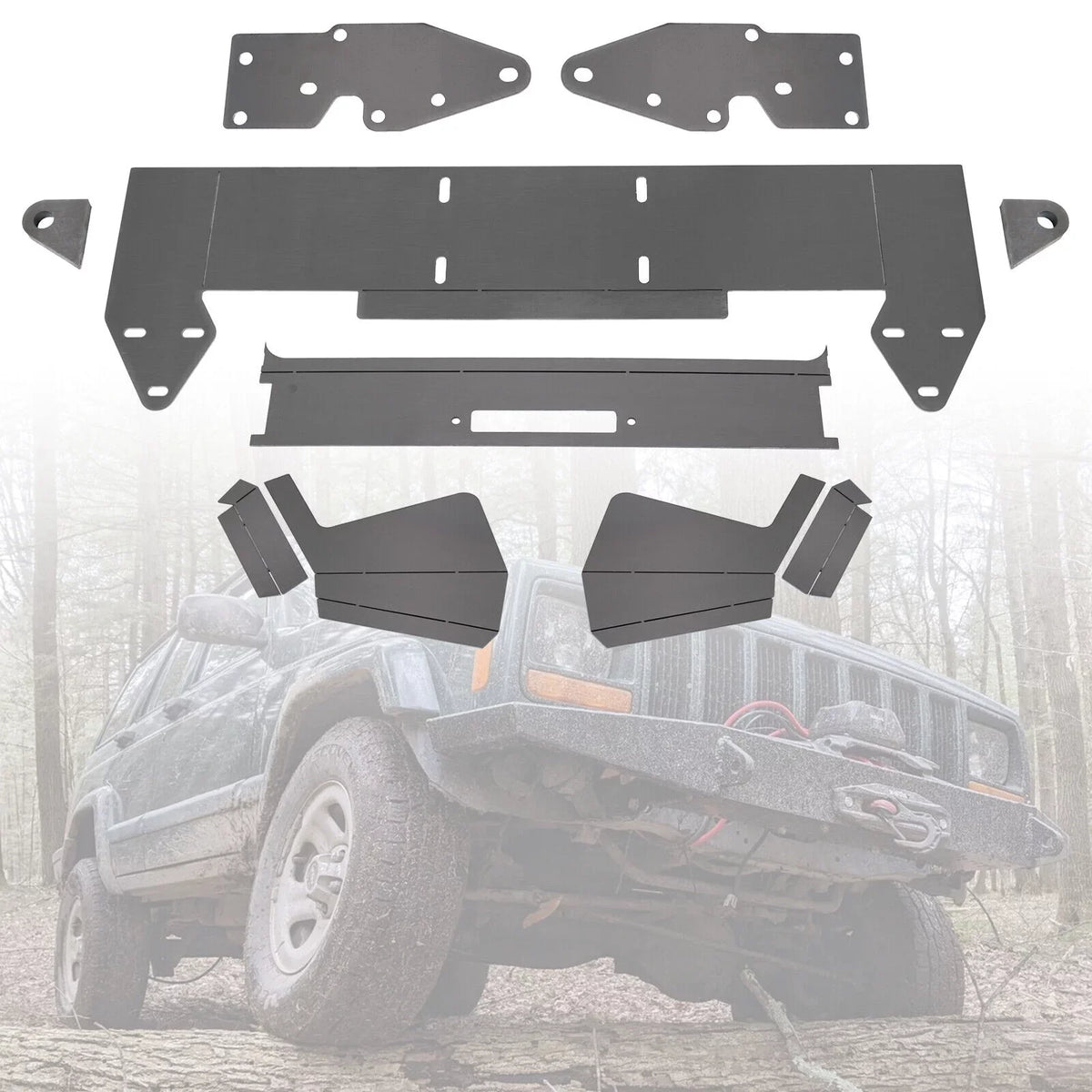 Metal Mount Plate Winch Jeep Front XJ Bare DIY Bumper for 1984-2001 Cherokee KOJEM Kit