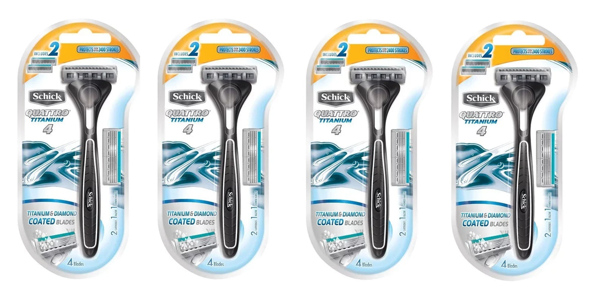 & LA Cross Titanium 71817 Razor Razor, 2 Blades, 1 Quattro Coated Schick + of Tweezers Cartridges 4) (Pack Cartridges,