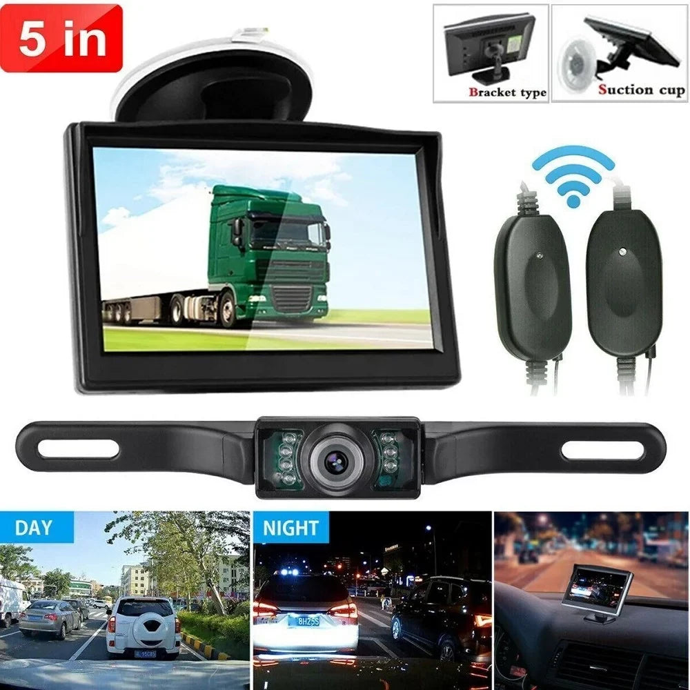 Wireless 5" Backup Night Parking System Monitor Car with Camera 1 Vision Piece View Rear HD