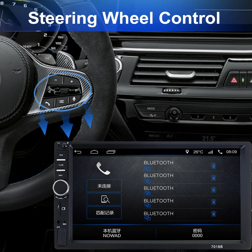 Camera Din Support Free - Backup Calling Car Stereo 7" Double Bluetooth Screen Car Radio Car Mirror with Radio Touch Hands Receiver Link/USB/SD/AUX, Radio Audio