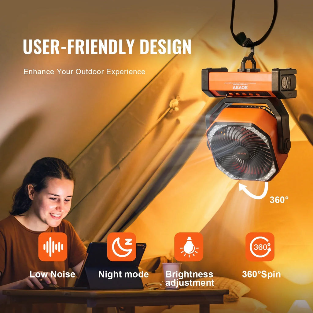 Fan Swivel Portable LED Rechargeable Lantern with 4 inch Speeds 9 SKYSHALO Timer