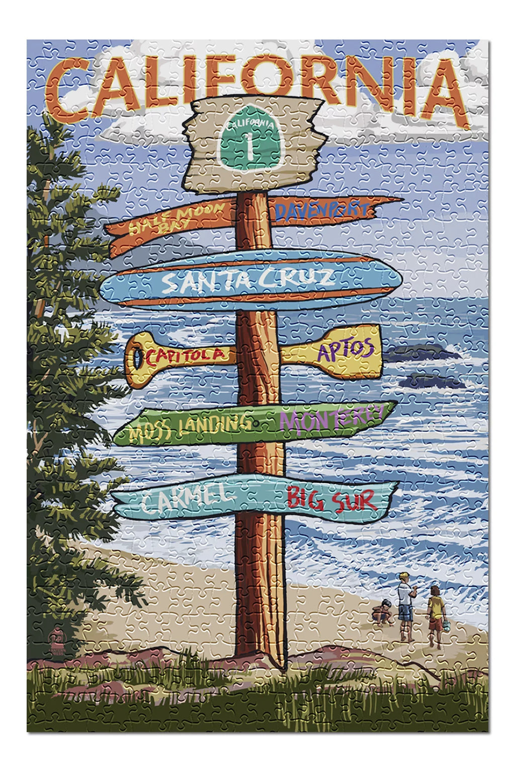 Family, in California, for inches, Piece 500 Premium (19x27 Puzzle Santa Sign and Destinations Adults USA) Made Jigsaw Cruz,