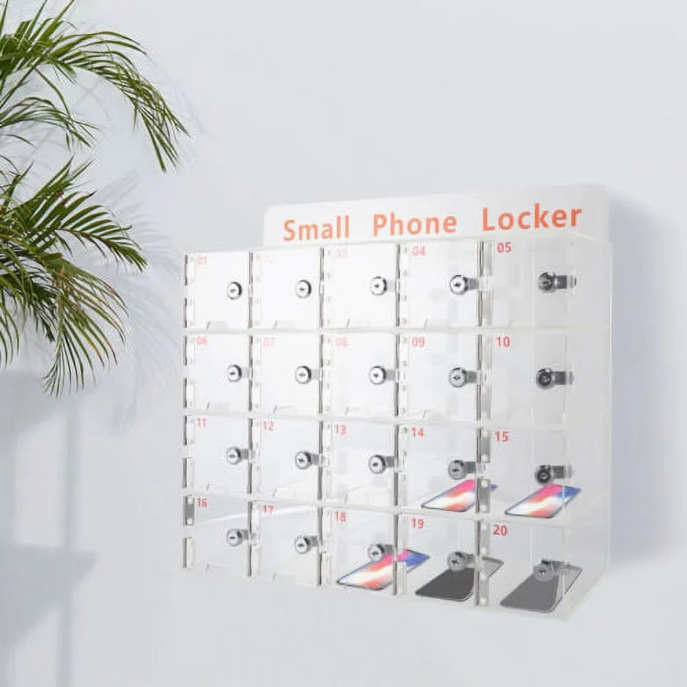 Keys Storage w/ Acrylic Slots Cellphone Phone 20 Box Locker Thickened Clear Cell