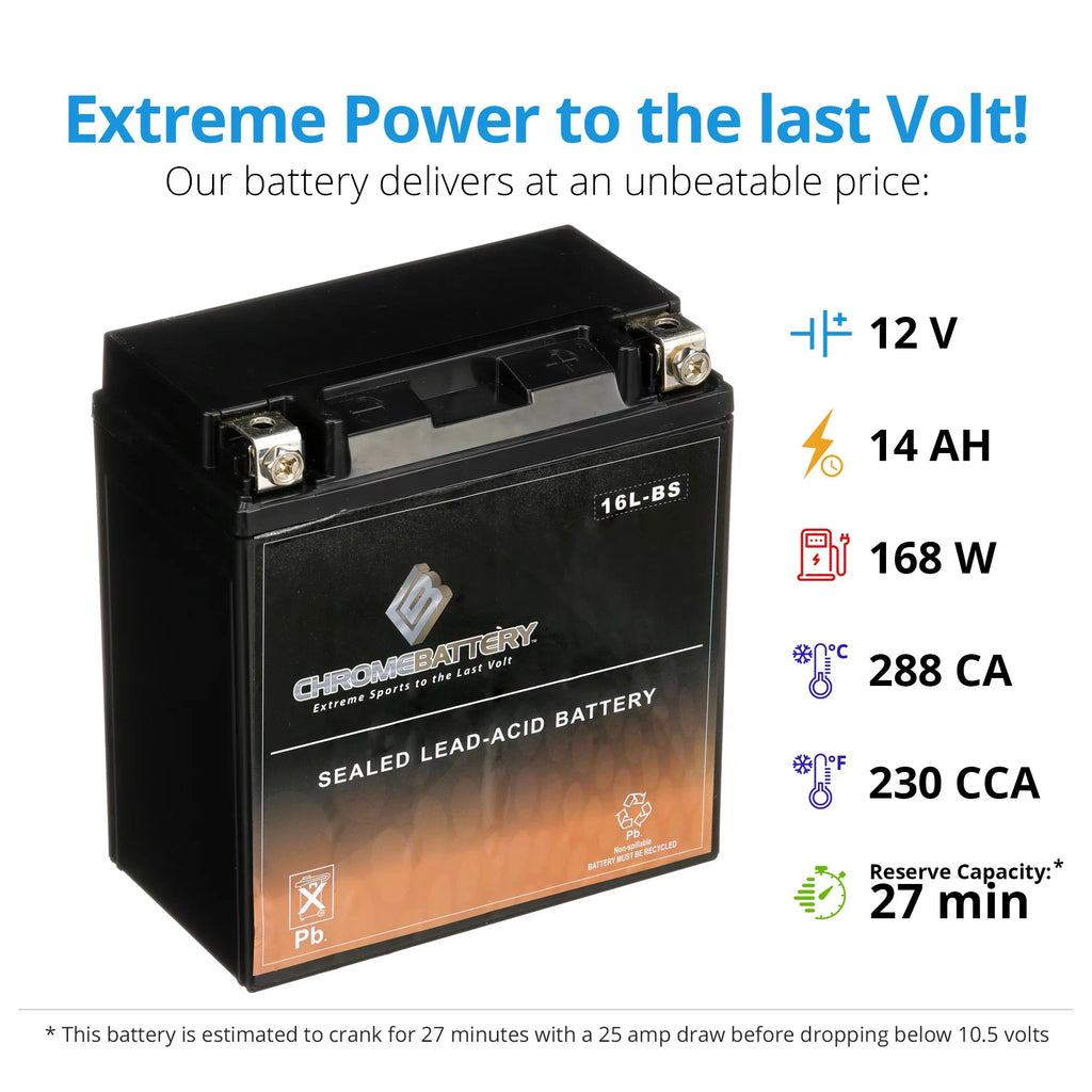 Chrome Jet 12 for Sx CCA) Js750 YTX16L-BS Volt,14 Battery 1995 (16L-BS Ah, Zx Kawasaki Ski Battery 230