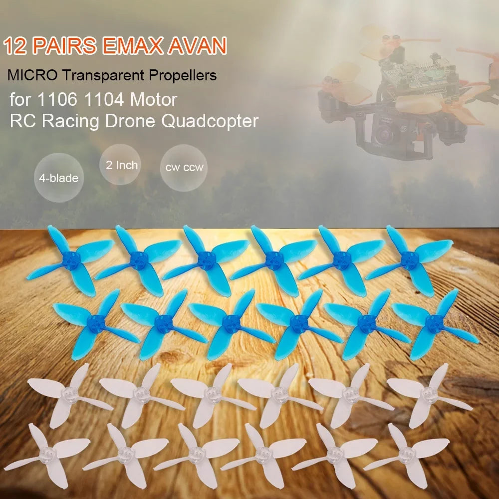 12 RC 1106 4-blade 1104 Drone CCW Motor Micro for Racing Transparent Inch 2 EMAX Pairs AVAN CW Propellers